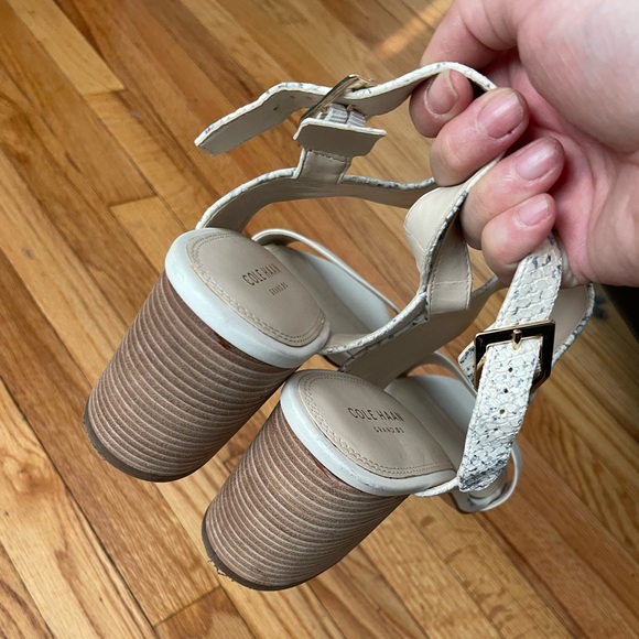 Josie Leather Ankle Snake Embossed Strap Chunky Block Heeled Kitten Heels summer - Picture 4 of 9